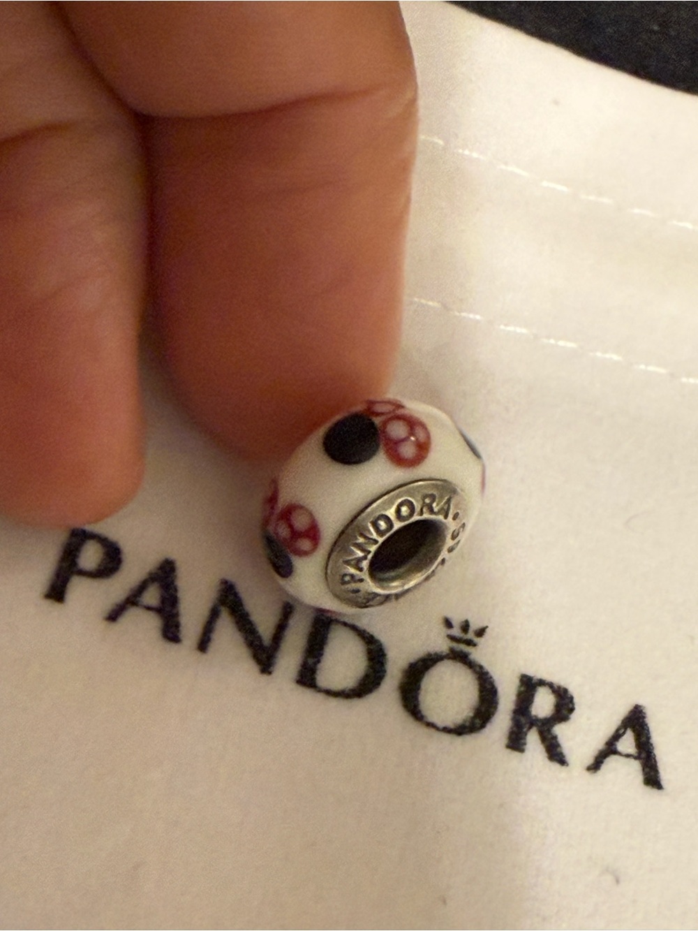 PANDORA White Enamel Charm with Red Floral Accents